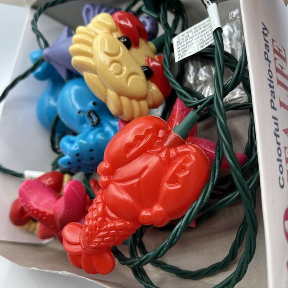 Vtg 10 String Lights Patio Camper RV Beach Ocean Nautical Octopus Crab Squid - Picture 5 of 7